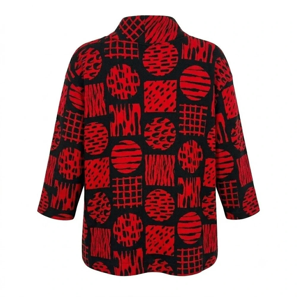 NEW Ali Miles XL Red Black Geometric‎ Abstract Cowl Neck 3/4 Sleeve Tunic Top